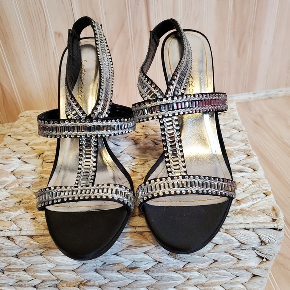 Caparros Givenchy Black Strappy Rhinestone High Heels Size 7.5 NWT Slingback - Picture 3 of 6